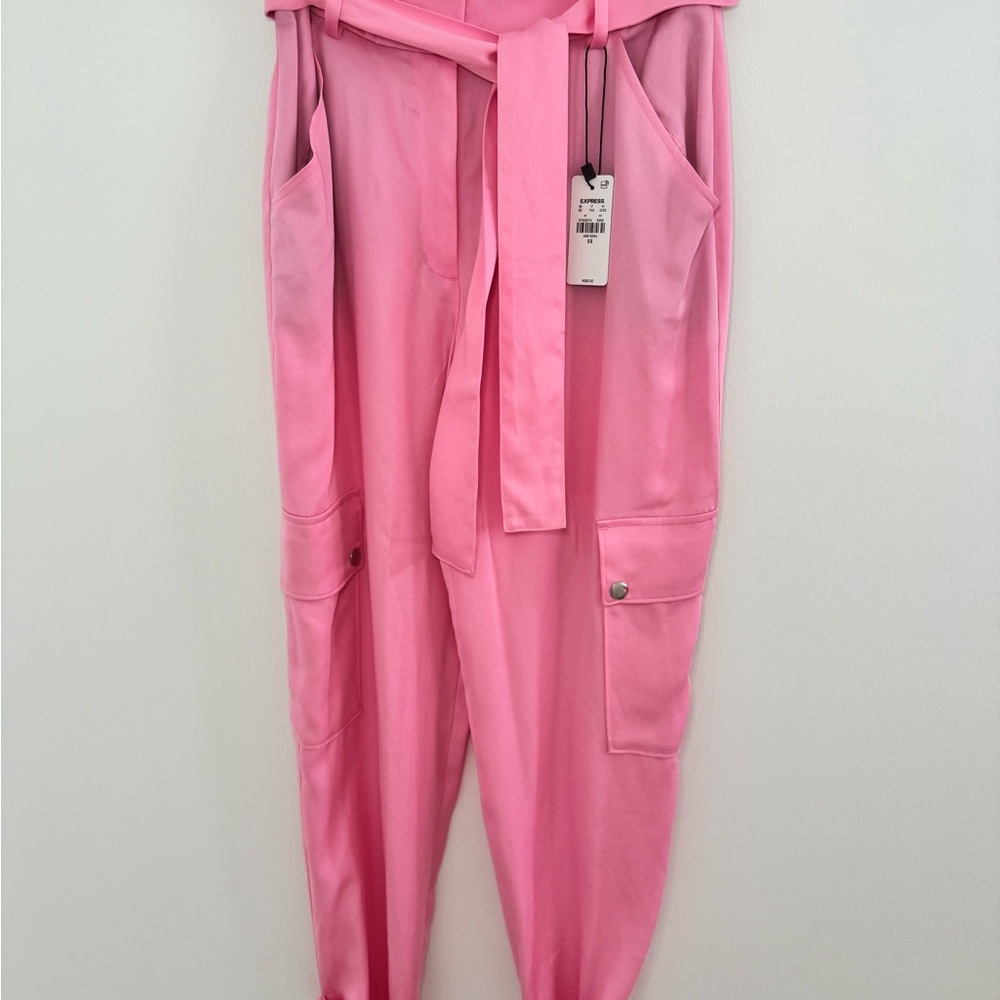 Express Pink Belted Jumpsuit